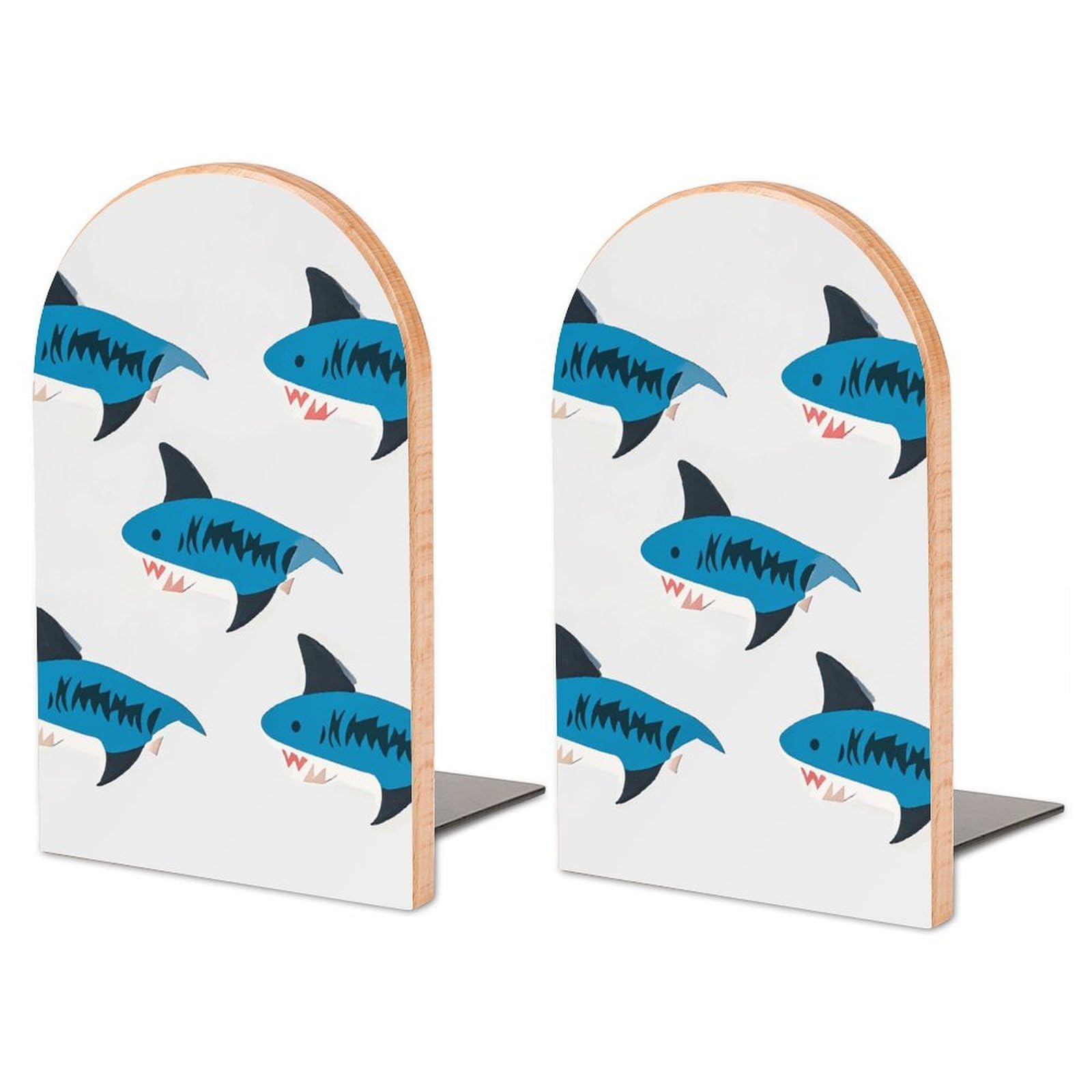 Serre-livres requin en bois de hêtre pour organiser vos livres de bureau