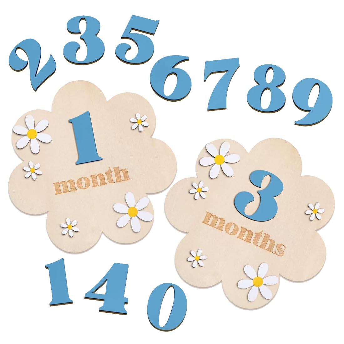 Étapes Bébé en Bois, 1 set Cartes Mensuelles Bebe, Style Floral, Accessoires Photo pour Nourrissons de 0 à 12 Mois, Enregistrement de Croissance, Carte Mois par Mois