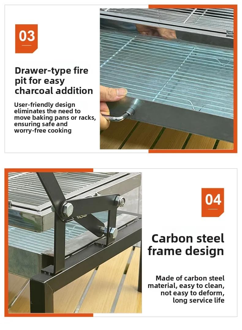 Barbecue portatile pieghevole con griglia a carbonella, stile casa, campeggio, universale, spiedino, barbecue alla griglia per pesce, griglia multifunzione (nero, di piccole dimensioni)