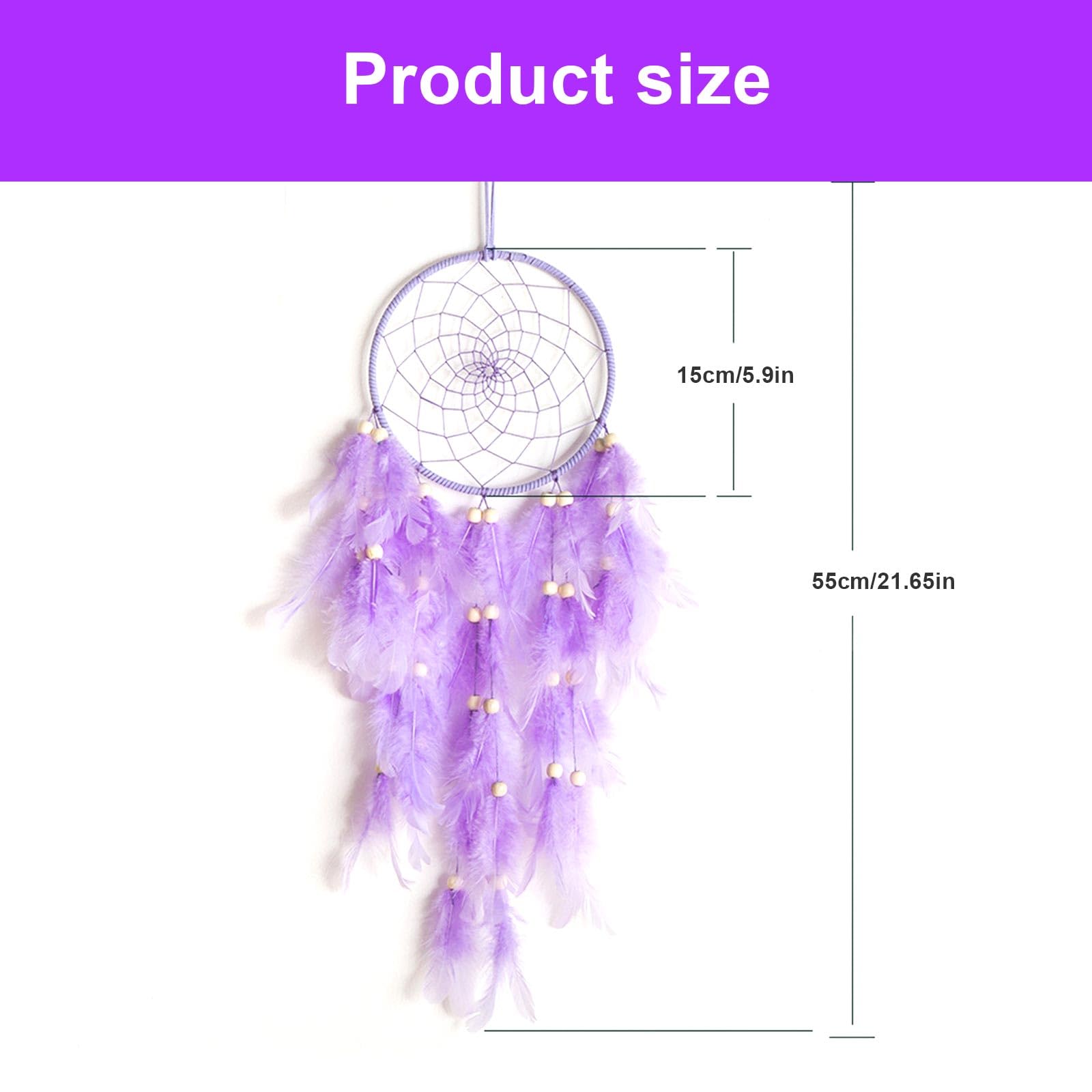Attrape-rêves en macramé violet avec plumes fait main