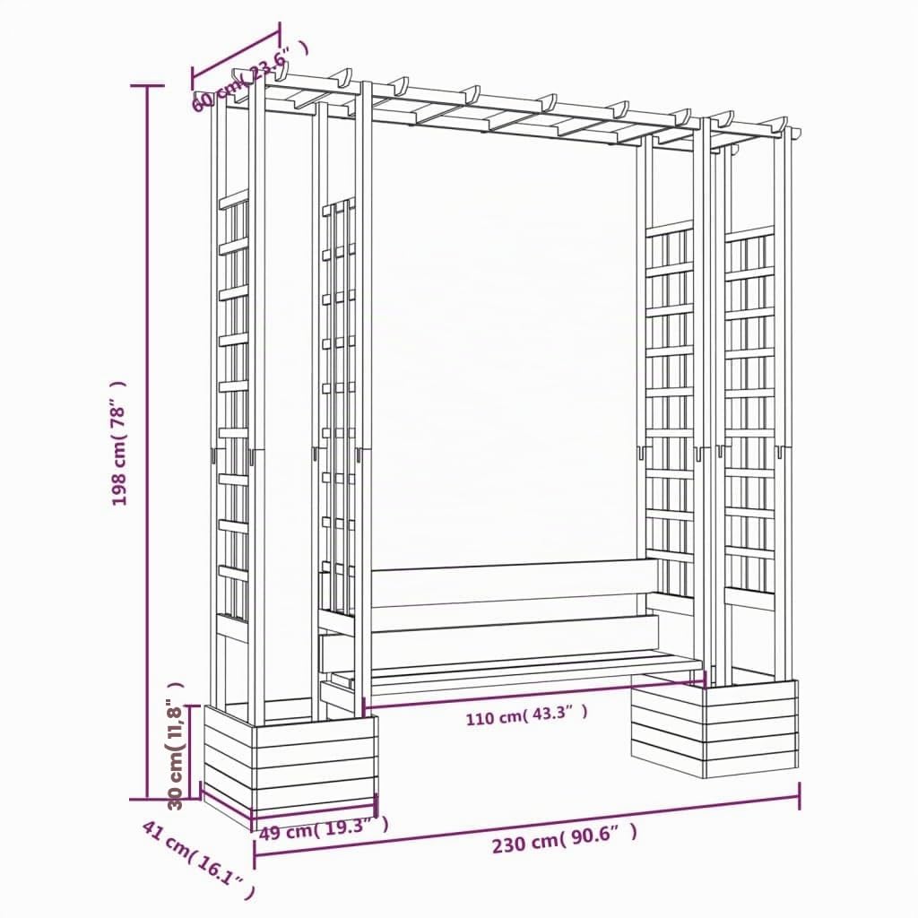 Générique Pergola de Jardin avec Banc et jardinières Bois de pin imprégné,Pelouses & Jardins,Vie en extérieur,Structures extérieures,Arches, treillages & pergolas de Jardin,Brun,71.56 KG,318565