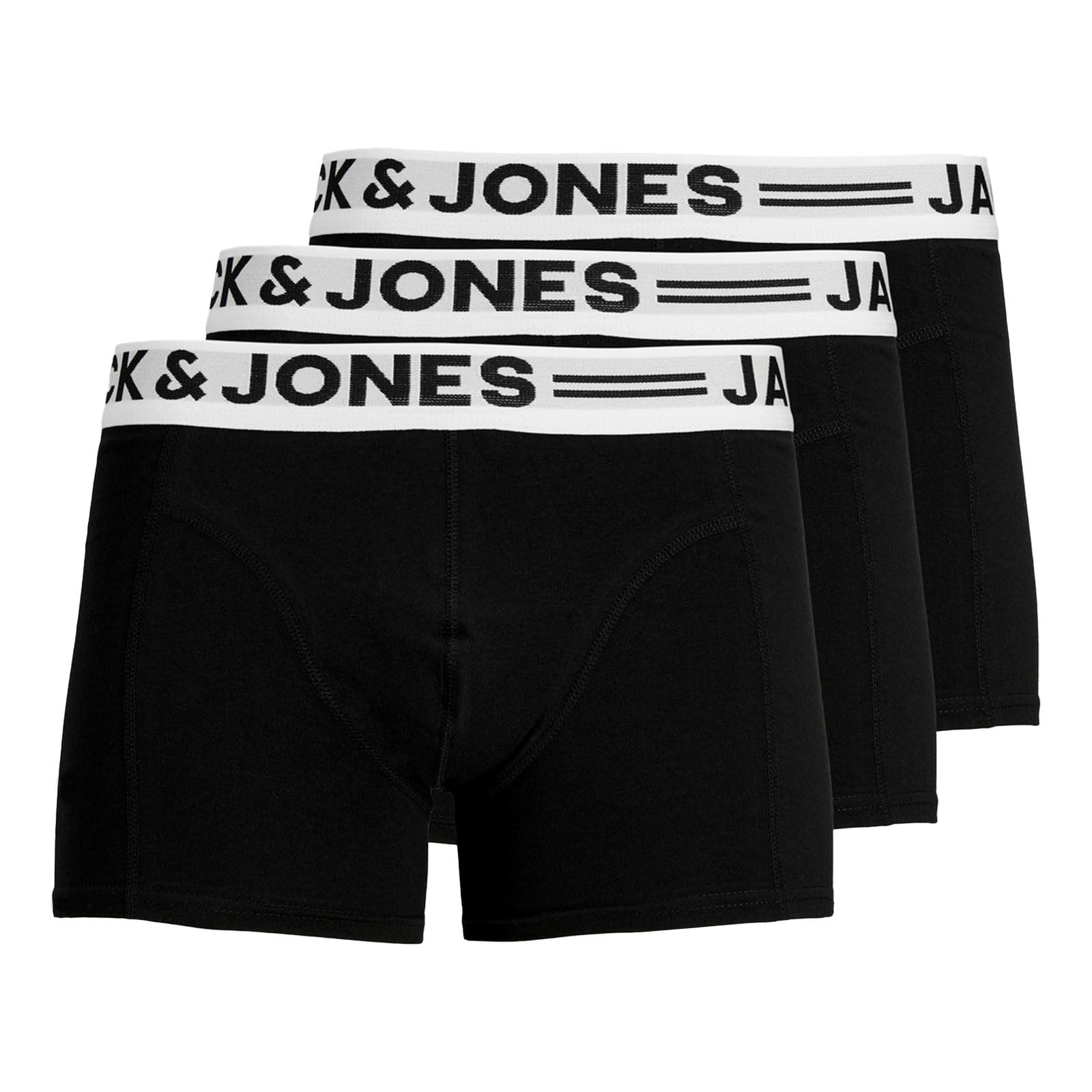 Jack & Jones Men's Black (Black Detail: Black & Black) Boxer Shorts Plus Size Pack Of 3 Boxer Shorts, Xl