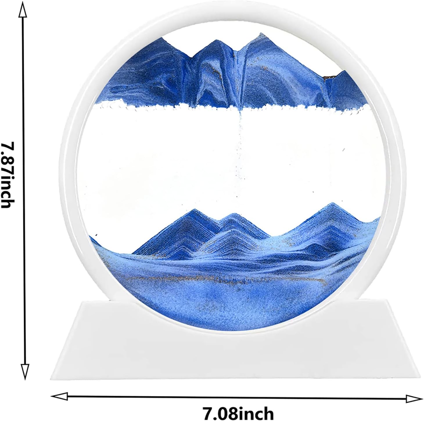 rysnwsu Moving Sand Art Picture Round Glass 3D Deep Sea Sandscape in Motion Display Flowing Sand Gift for Adult Kids Relaxing Toys Decor Desktop Home Office(7,Blue)