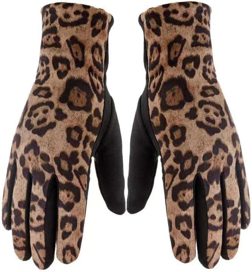 Mealah Women Winter Leopard Print Gloves - Soft Stretch Thermal Warm Cold Weather Christmas
