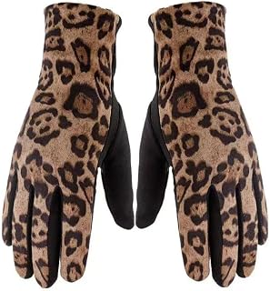 Women Winter Leopard Print Gloves - Soft Stretch Thermal Warm Cold Weather Christmas