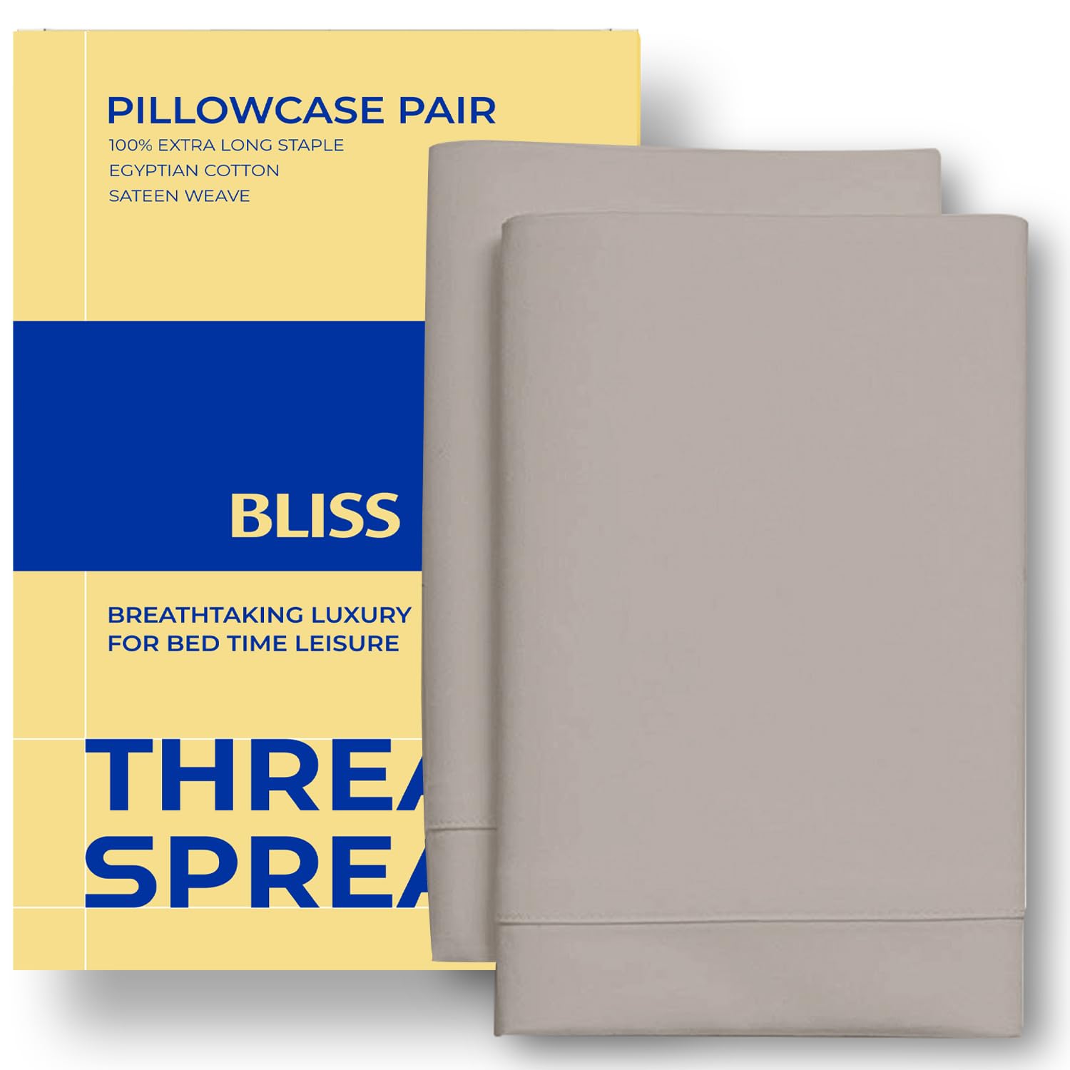 Thread Spread Girls Taupe 600 Thread Count 100% Egyptian Cotton Pillow Cases, King Pillowcase Set Of 2, Long-Staple Combed Pure Natural 100% Cotton Pillows For Sleeping, Soft & Silky Sateen Weave Bed Pillow Cover