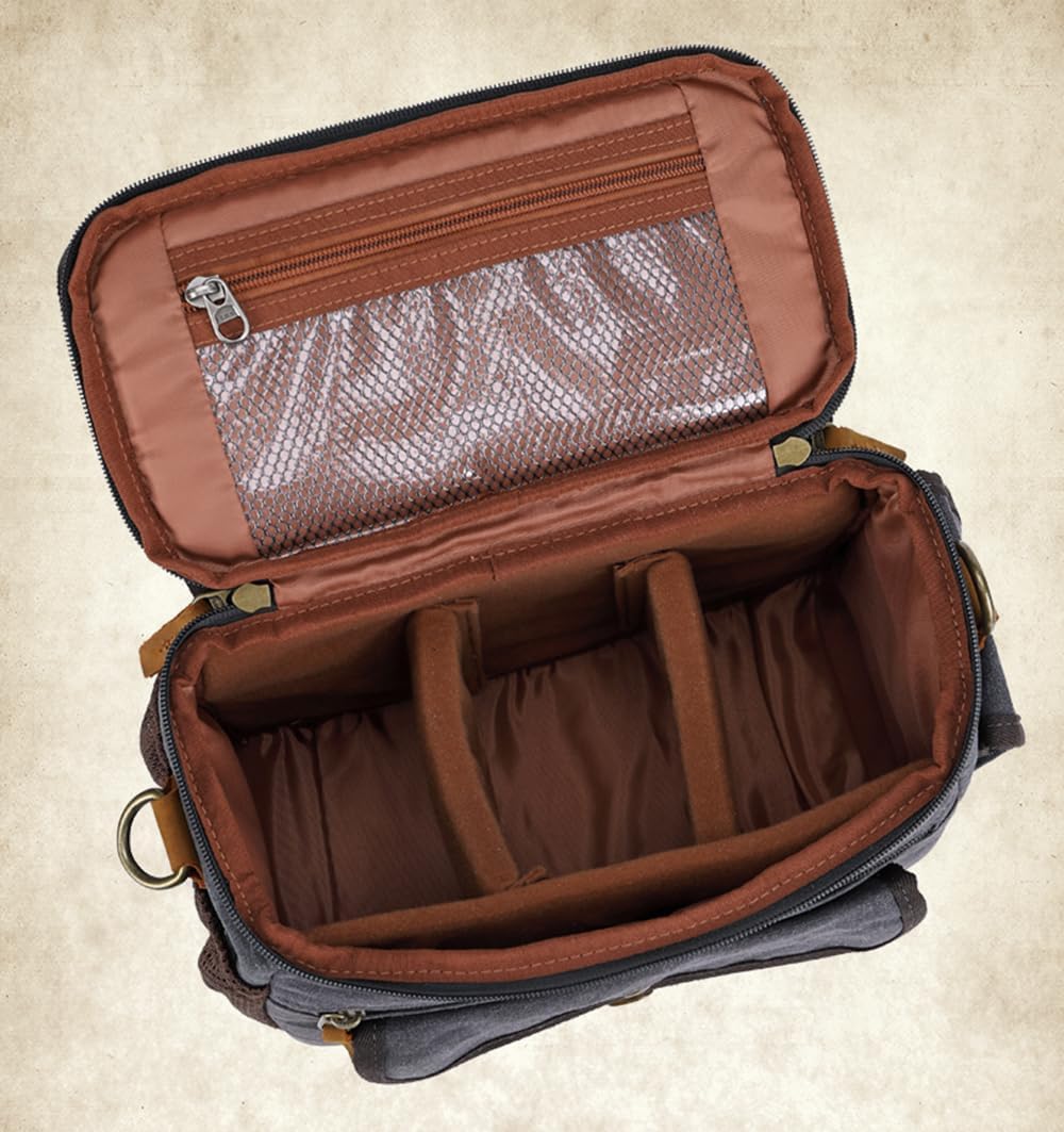 peacechaos Camera Case Crossbody Shoulder Messenger Bag, Vintage DSLR/SLR/Mirrorless Photography Camera Bag with Canon/Nikon/Sony (Army Green) - Image 4