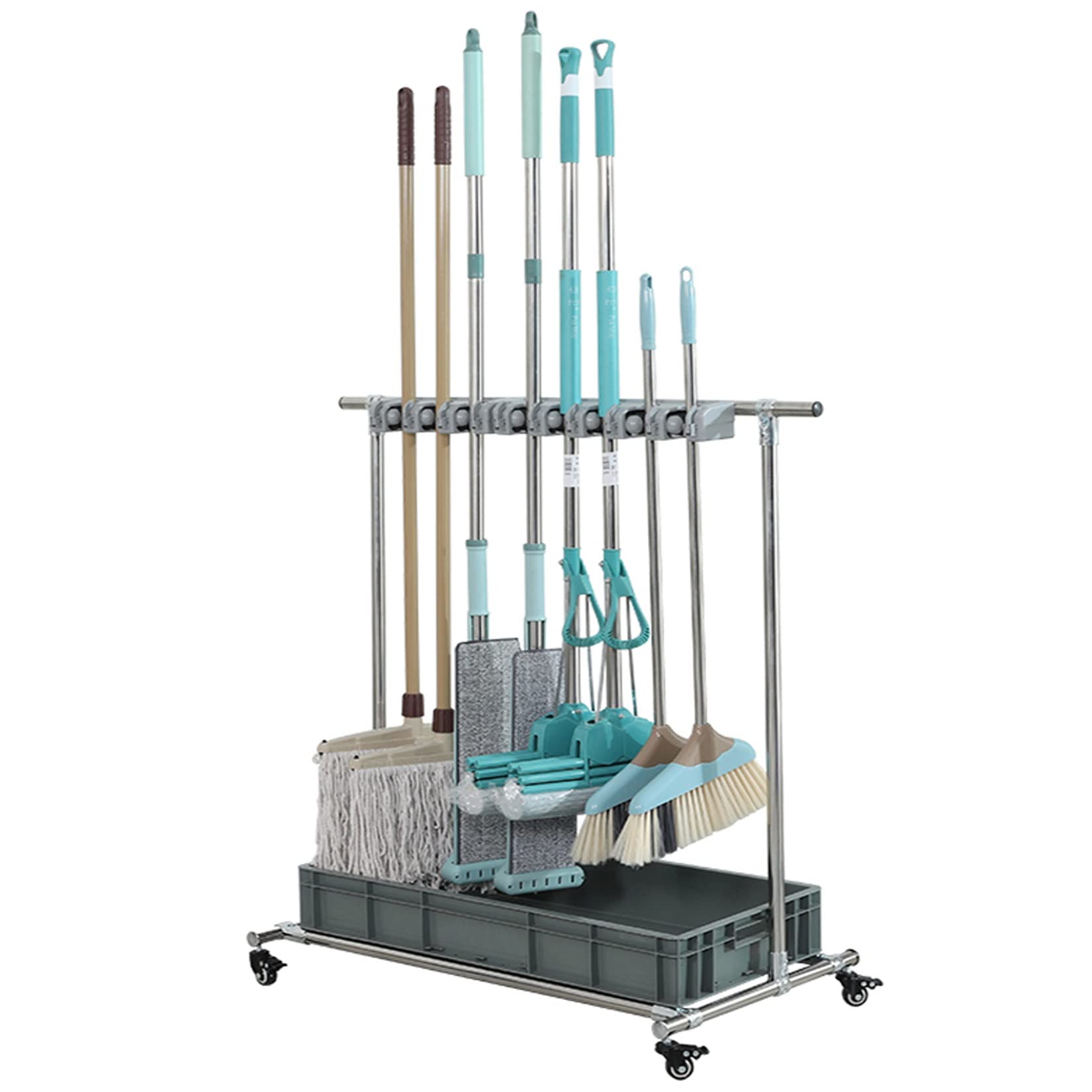 Besenhalterung & Gerätehalter Allzweckregale Besenhalter Organizer / Beweglicher Schrank Lagerschrank Moppregal / Bodenstehender Reinigungswerkzeugwagen ， for Garten Garage Schulen Hotels Krankenhäuse