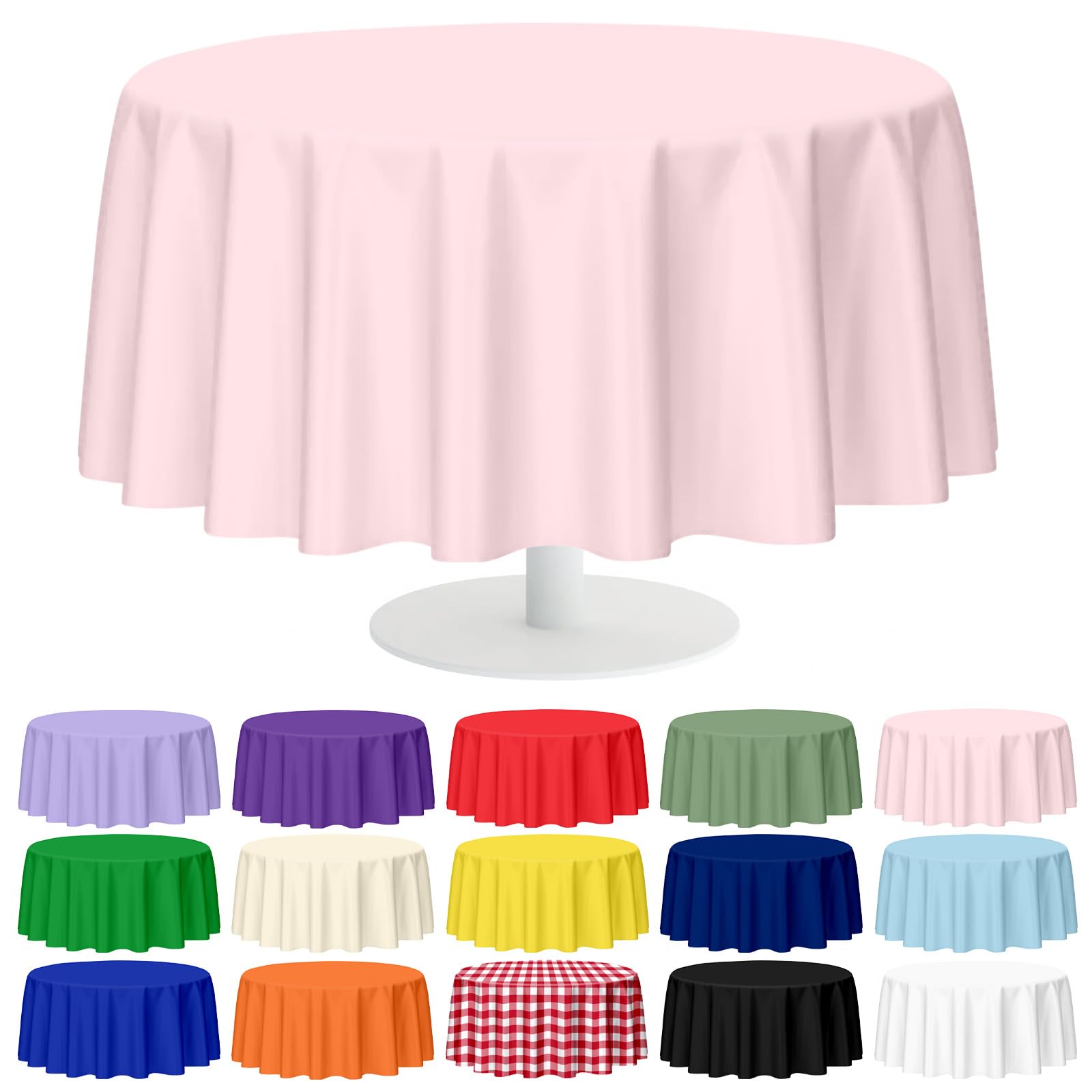 Mulbozy 12 Pack Pink Round Tablecloth, 84 Inches Plastic Table Cover, Premium Disposable Round Party Tablecloth for Restaurant Dinners, Wedding, Grad