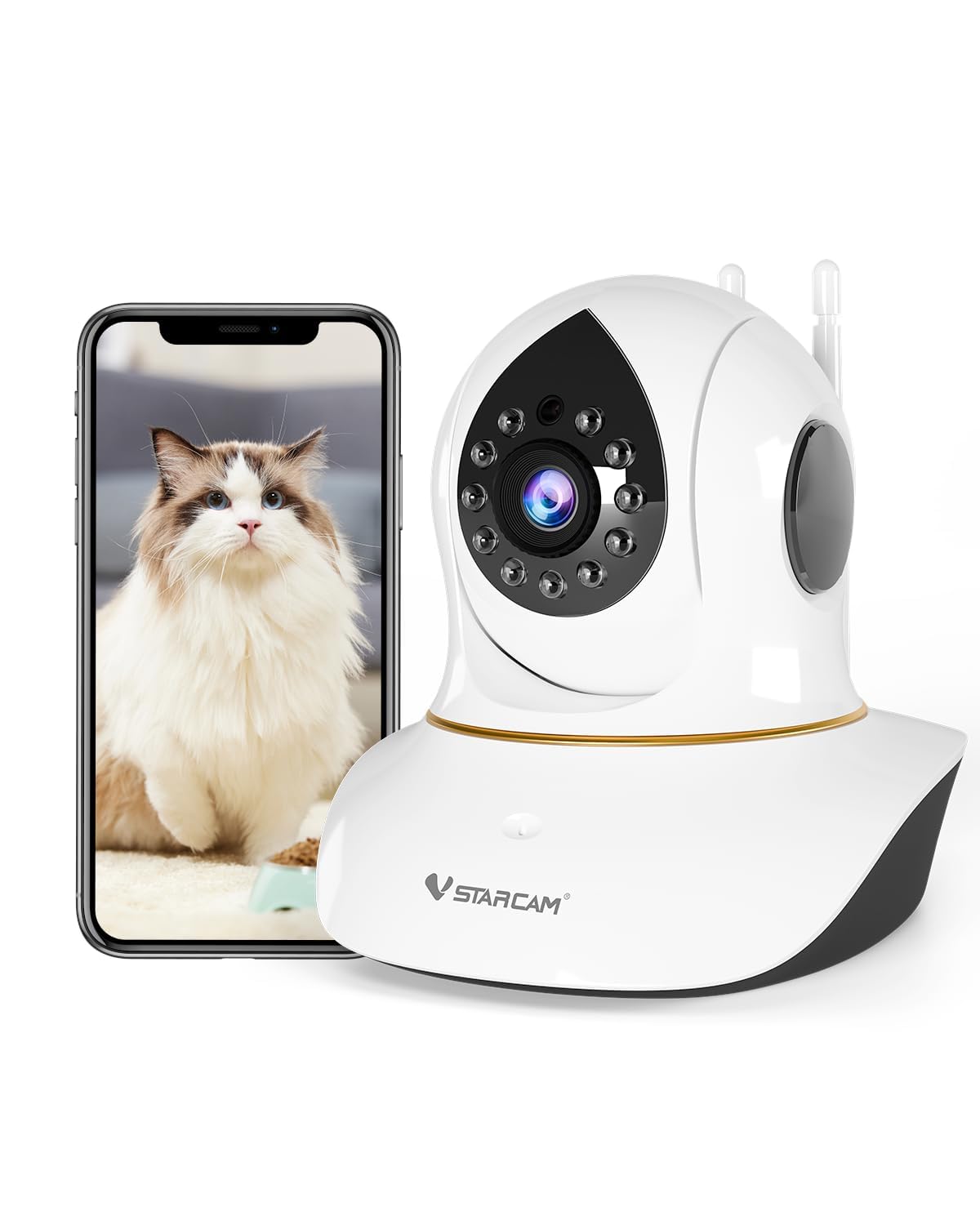 VSTARCAM Interactive Pet Camera with Dual WiFi Antennas, 360° Pan-Tilt, 2K Dog &amp; Cat Camera with Phone APP, 2.4GHz WiFi, IR Night Vision, Motion Detection, 2-Way Audio, Dog Cameras for Pet Monitoring