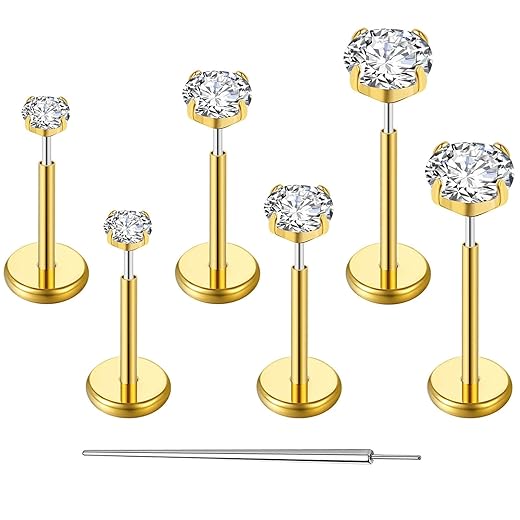 20G Flat Back Earrings Stud G23 Titanium Threadless Tragus Labret Cartilage Lip Medusa Conch Body Piercing Jewelry Hypoallergenic for Women Men