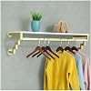 Wall Mounted Clothes Rack with Storage Shelf, Metal and Wood Clothing Display Shelves Space Saving Garment Rack Dress Hanger for Home, Retail Store, Laundry Clothes Hanging Organizer Color : Gold