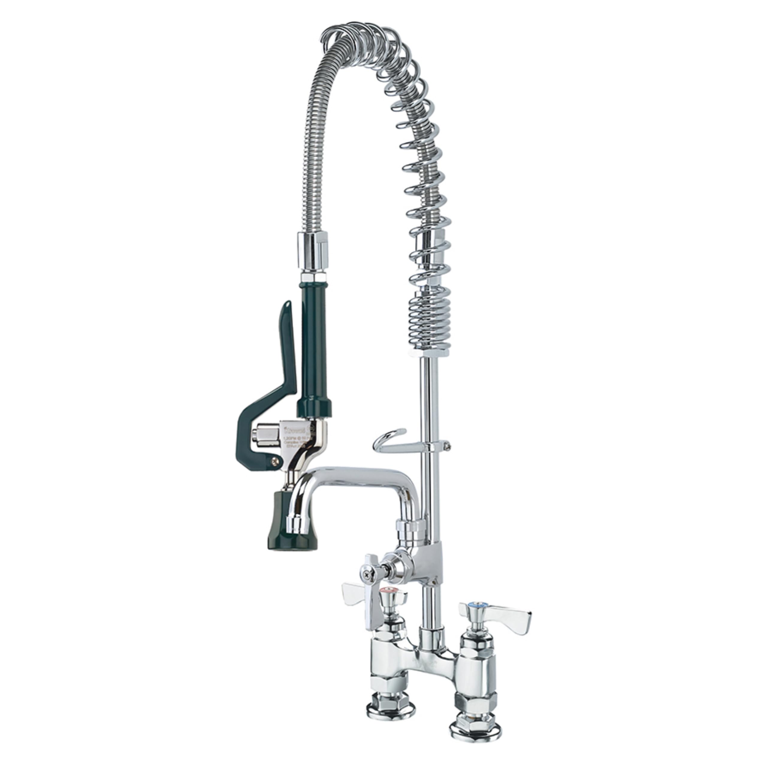 Royal Series Deck Mount Space Saver Pre-Rinse w/Add-On Faucet by Krowne – 13"L x 27"W x 4"H, Brass, Chrome, Model 18-408L
