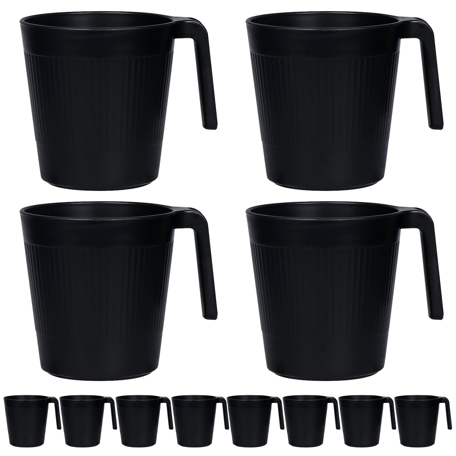 Greentainer Ribbed Drinking Glasses Coffee Mugs Set of 8, Plastic Coffee Cups 16.9 OZ Unbreakable Tumblers with Handle, Reusable Drinking Cups for