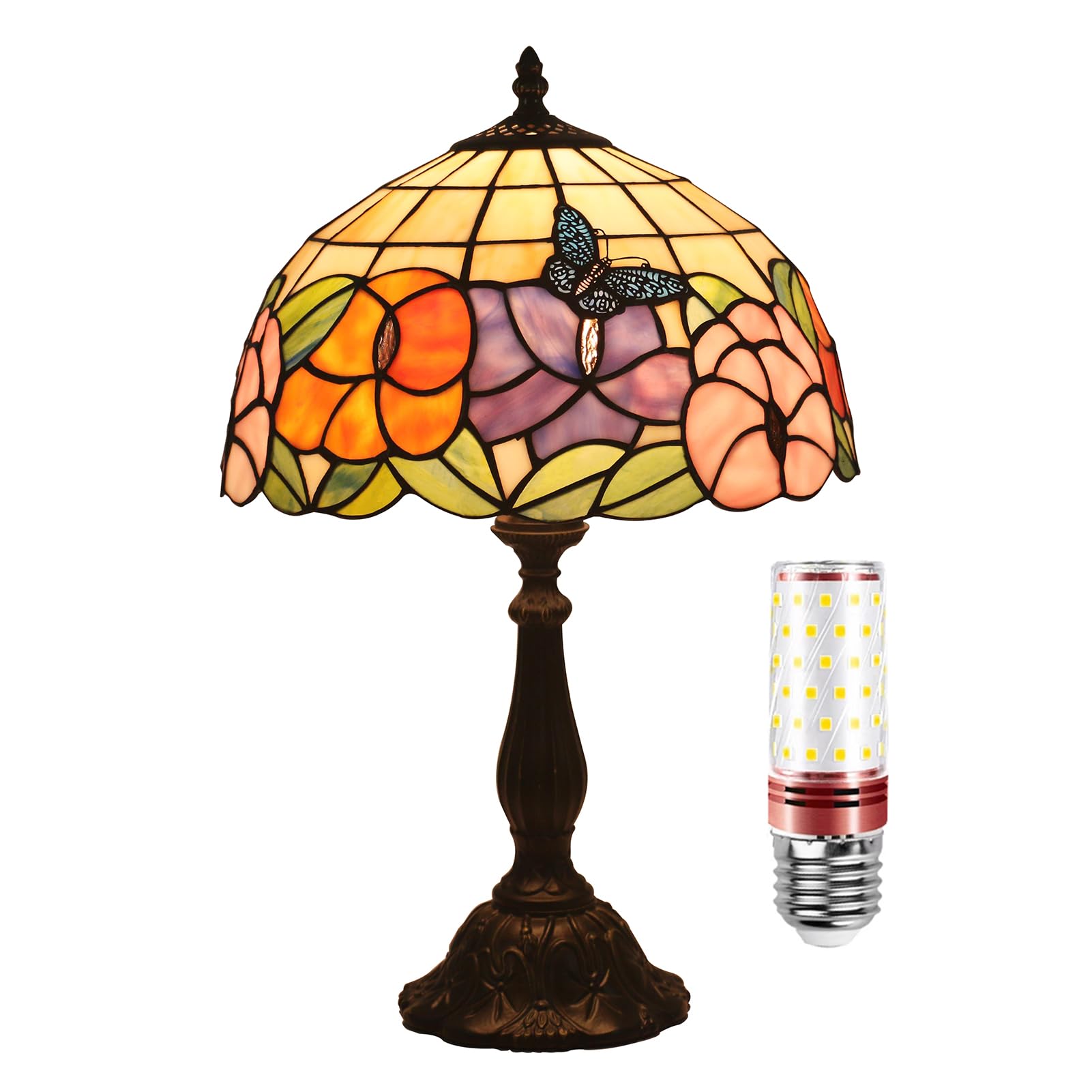 Aioneer Handmade Tiffany Style Stained Glass Lamp For Bedroom Nightstand And Living Room Decor-D