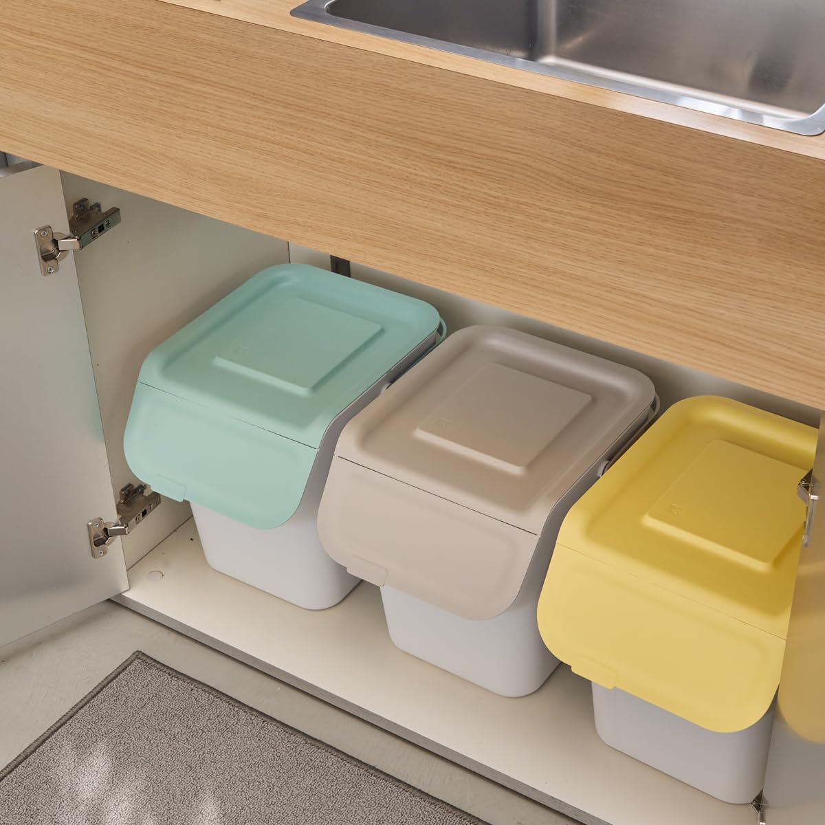 5five - Poubelle de Tri Sélectif en Plastique - 20L - Taupe - Empilable - Avec Anse - Pour Recyclage - Facile à Transporter