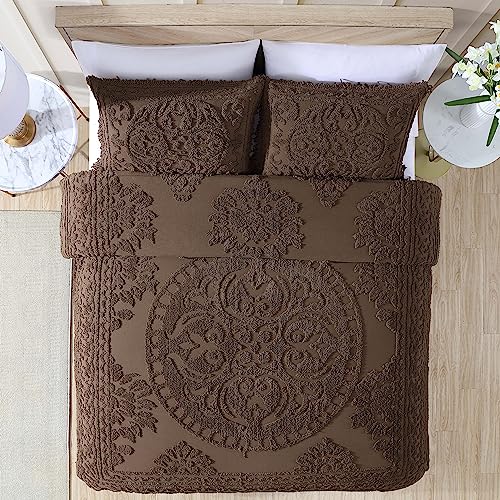 Image of Beatrice Home Fashions Medallion Standard Cotton Chenille Sham, Chocolate