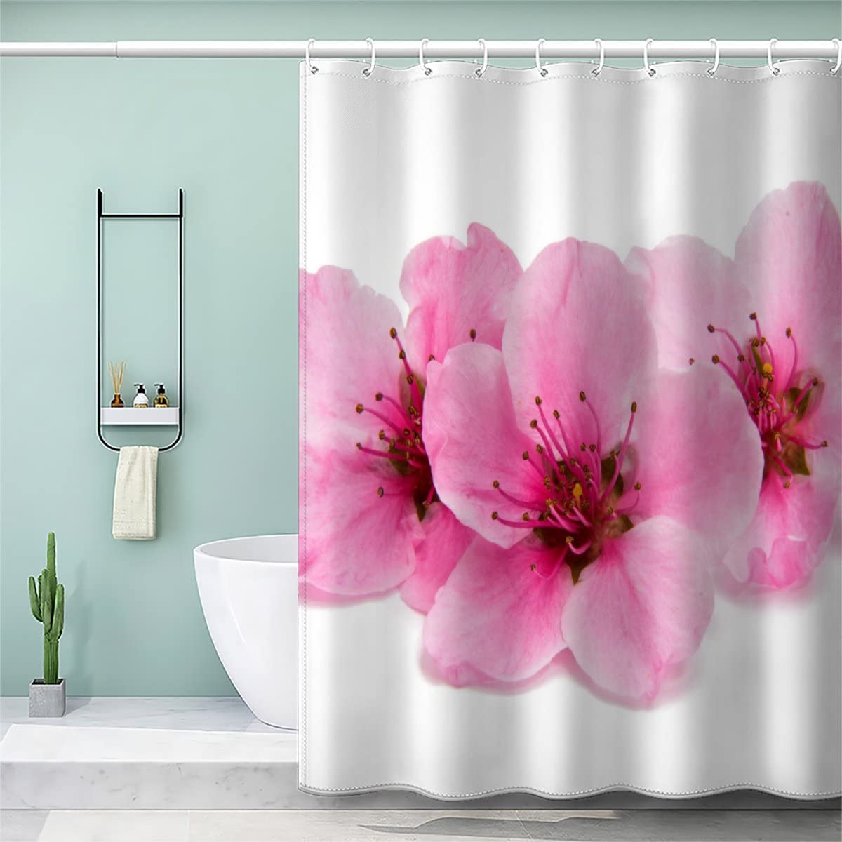 AOLIGL Cherry Blossoms Shower Curtain 120x180cm for Bathroom Kitchen Washable Bathroom Curtain Flower Pink, Polyester Fabric Bathroom Curtain Anti Mould Shower Curtain Kids — image 1