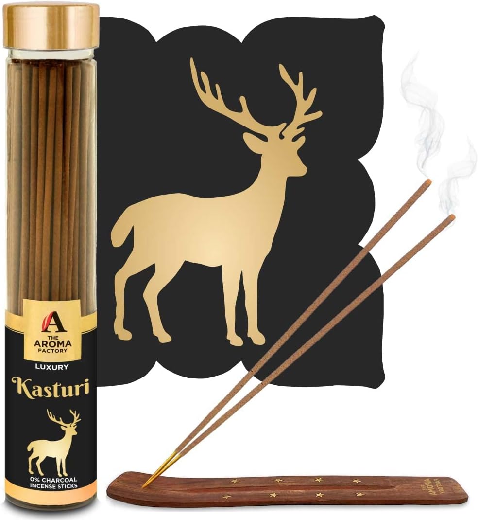 The Aroma Factory Kasturi Musk Agarbatti | Calmness of Musk Aroma with Low Smoke & Zero Charcoal (Bottle Pack of 1, 100g)