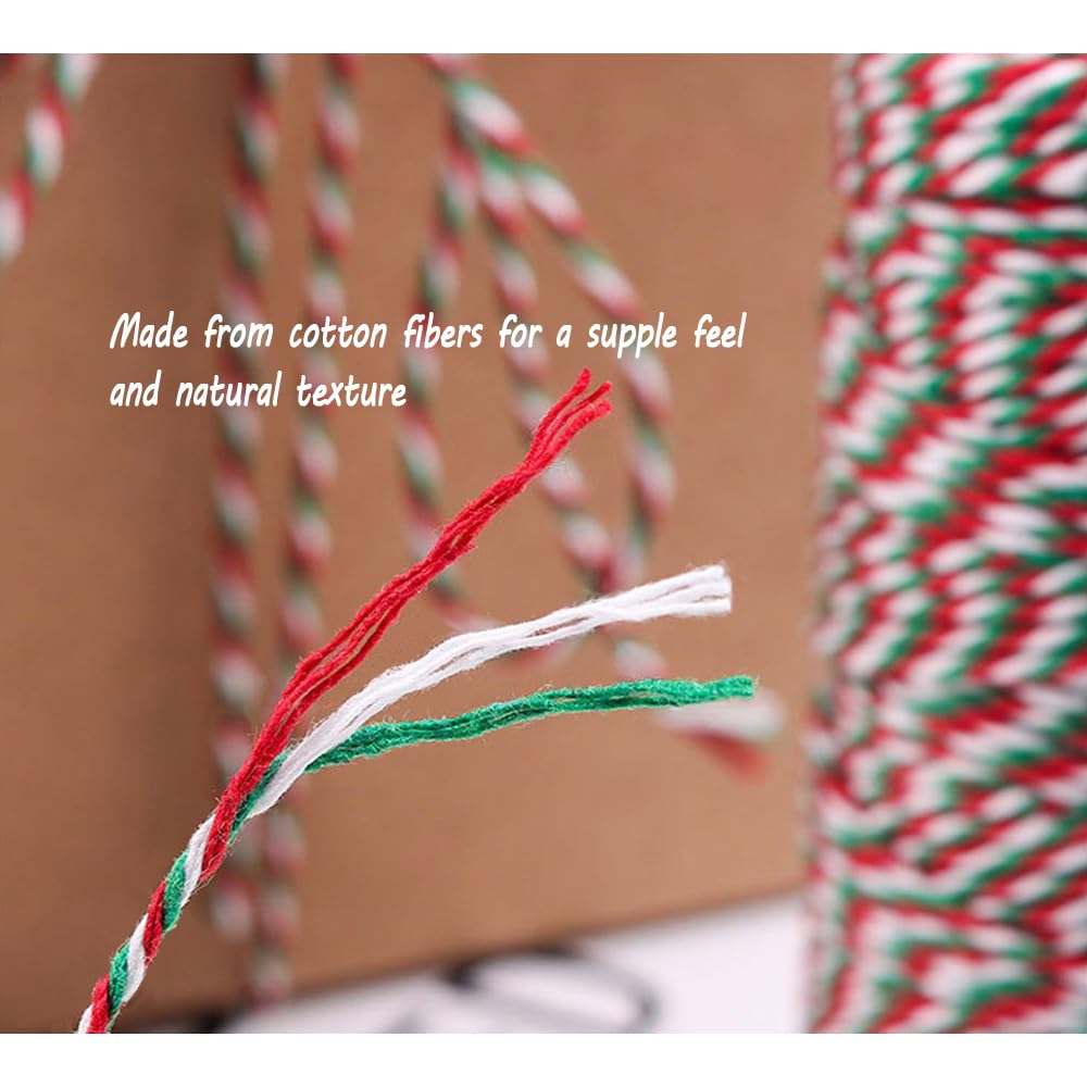 3 cuerdas de Navidad de 50 m, cuerda de algodón de 2 mm, rojo, verde y blanco, para decoración de manualidades, envoltura de regalos, decoración de Navidad (total 150 m).