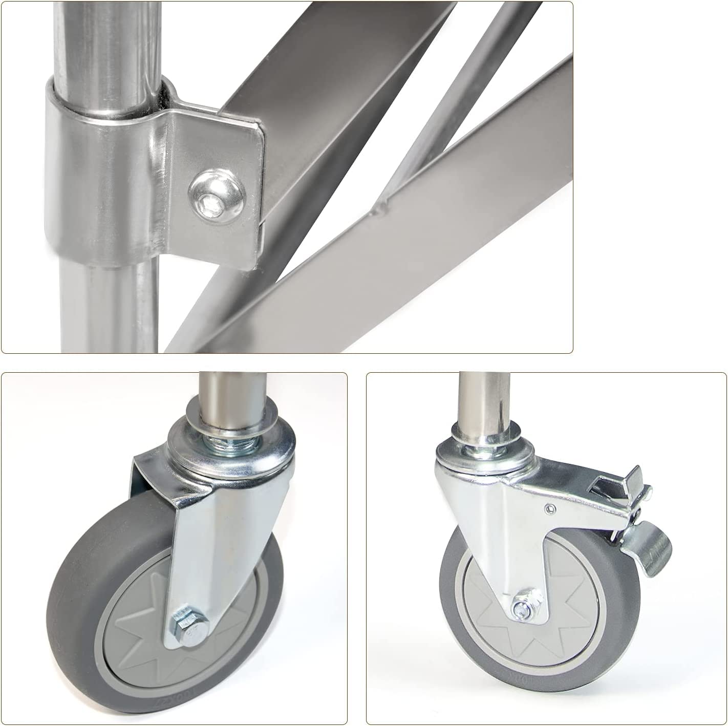 bimiti Carrello per la biancheria, in acciaio inox, con ruote, pieghevole, con portata di 100 kg, per la casa, hotel, 87 x 52 x 78 cm