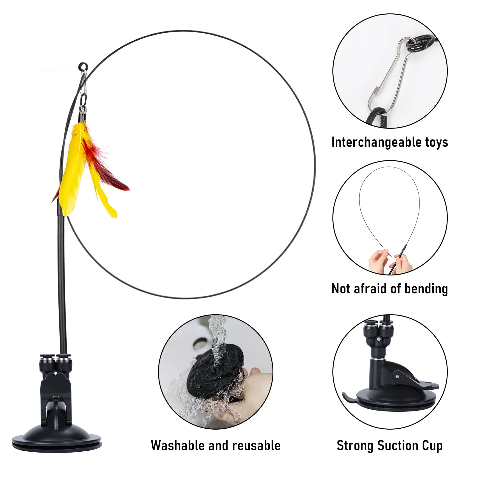 Qoosea Katzen Spielzeug 14-tlg | Federn Mit Saugnapf & 2 Teaser-Stäbe