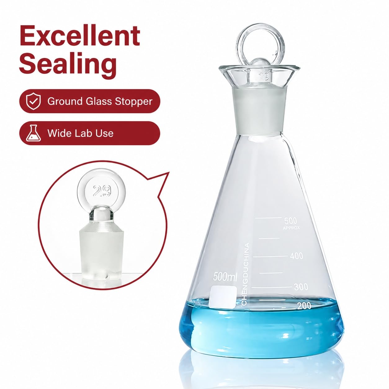 Jodzahlkolben mit Wasserverschluss Glasstopfen Laborware-3000ml 24#