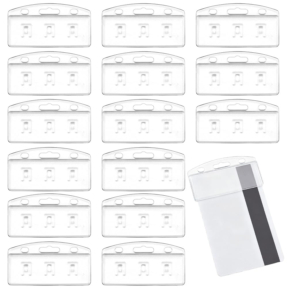AHANDMAKER 20pack Vertical Half Card Badge Holder Frosted Plastic ID Card Holder, Swipe Card Protector for Business Office Student Event Conference Easy Swiping Access, Transparent