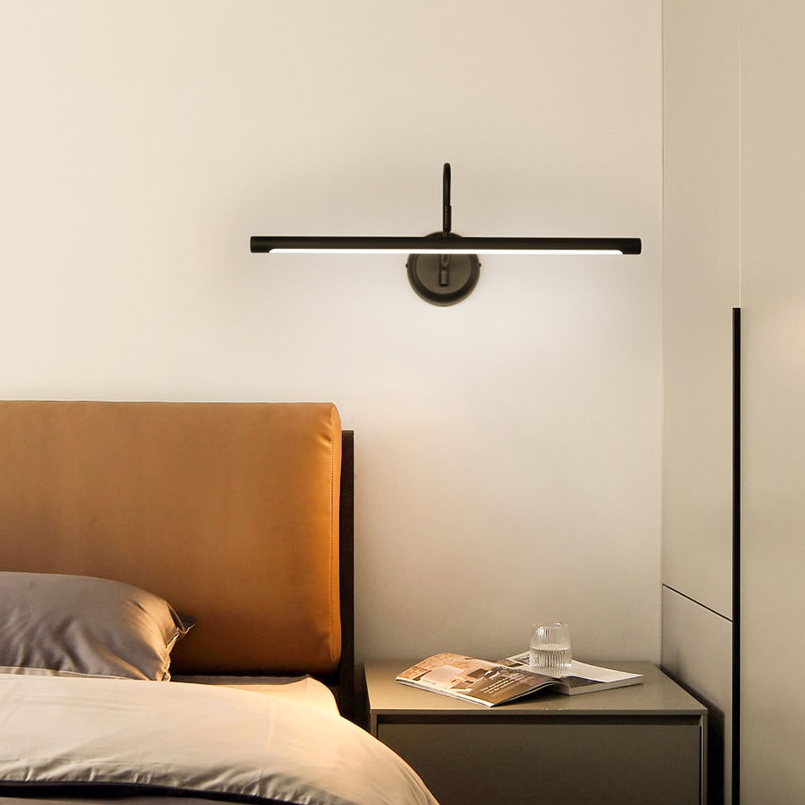 LED Spiegelleuchte Bad Wandleuchte 360° Drehung Einstellbarer Winkel Wandbeleuchtung Bildbeleuchtung Wandleuchten für Wohnzimmer Schlafzimmer Schminktisch Badezimmer (Schwarzes Weißes Licht,43cm)