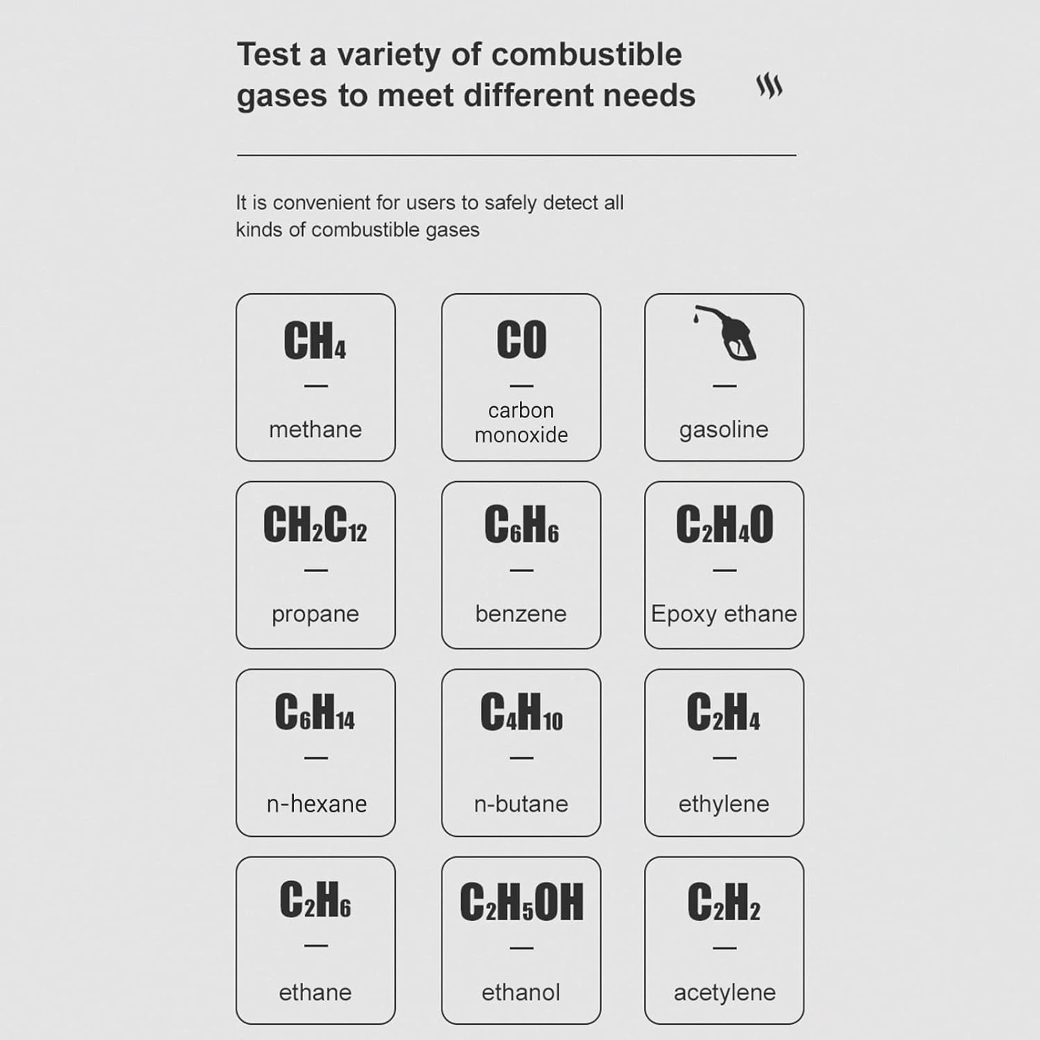 List of combustible gases detectable by HT609
