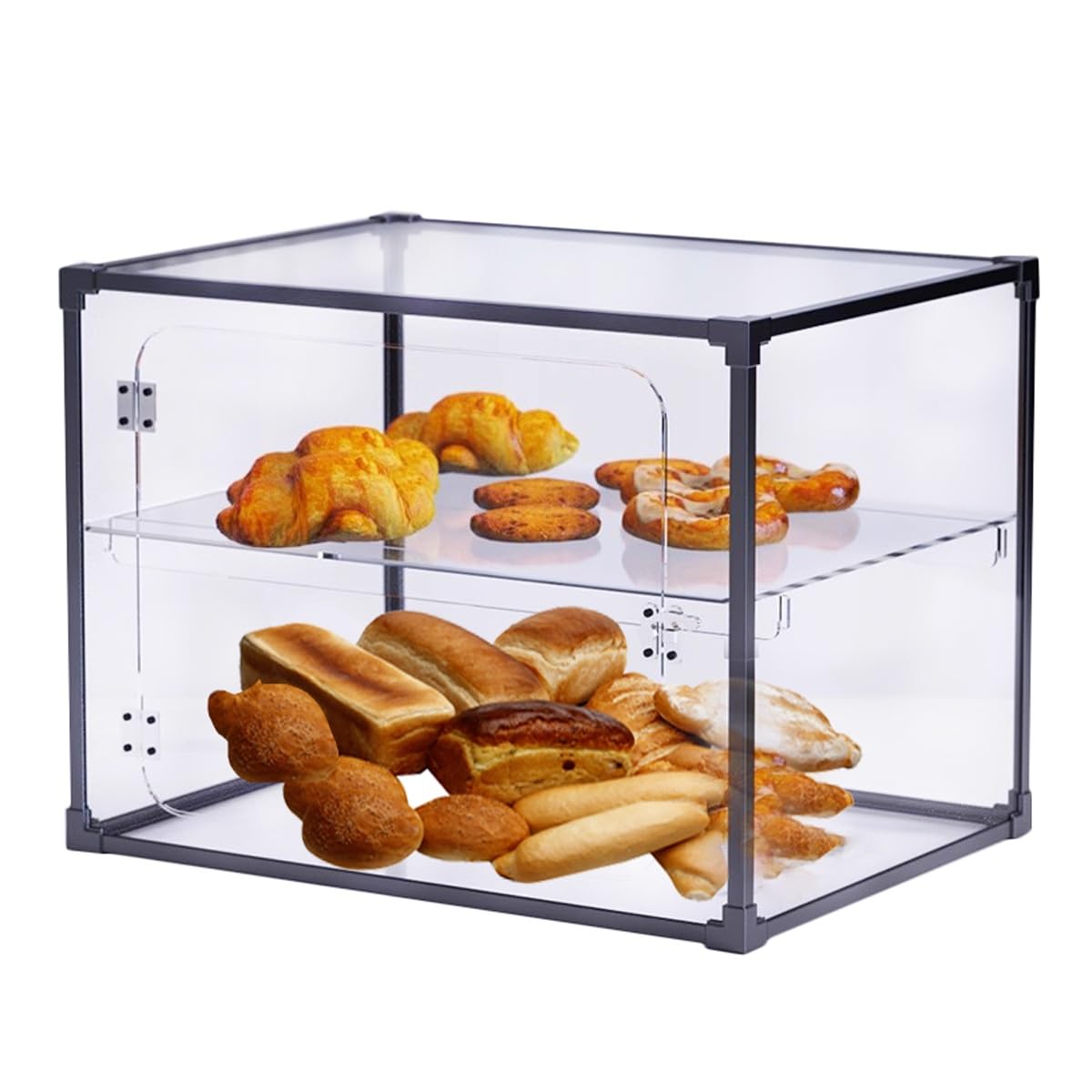 Vetrina espositiva per Pasticceria e Biscotti, 2 Livelli, da banco, Commerciale, Trasparente, con Ante Anteriori, Struttura in Lega, in Acrilico, per Esposizione di Dessert