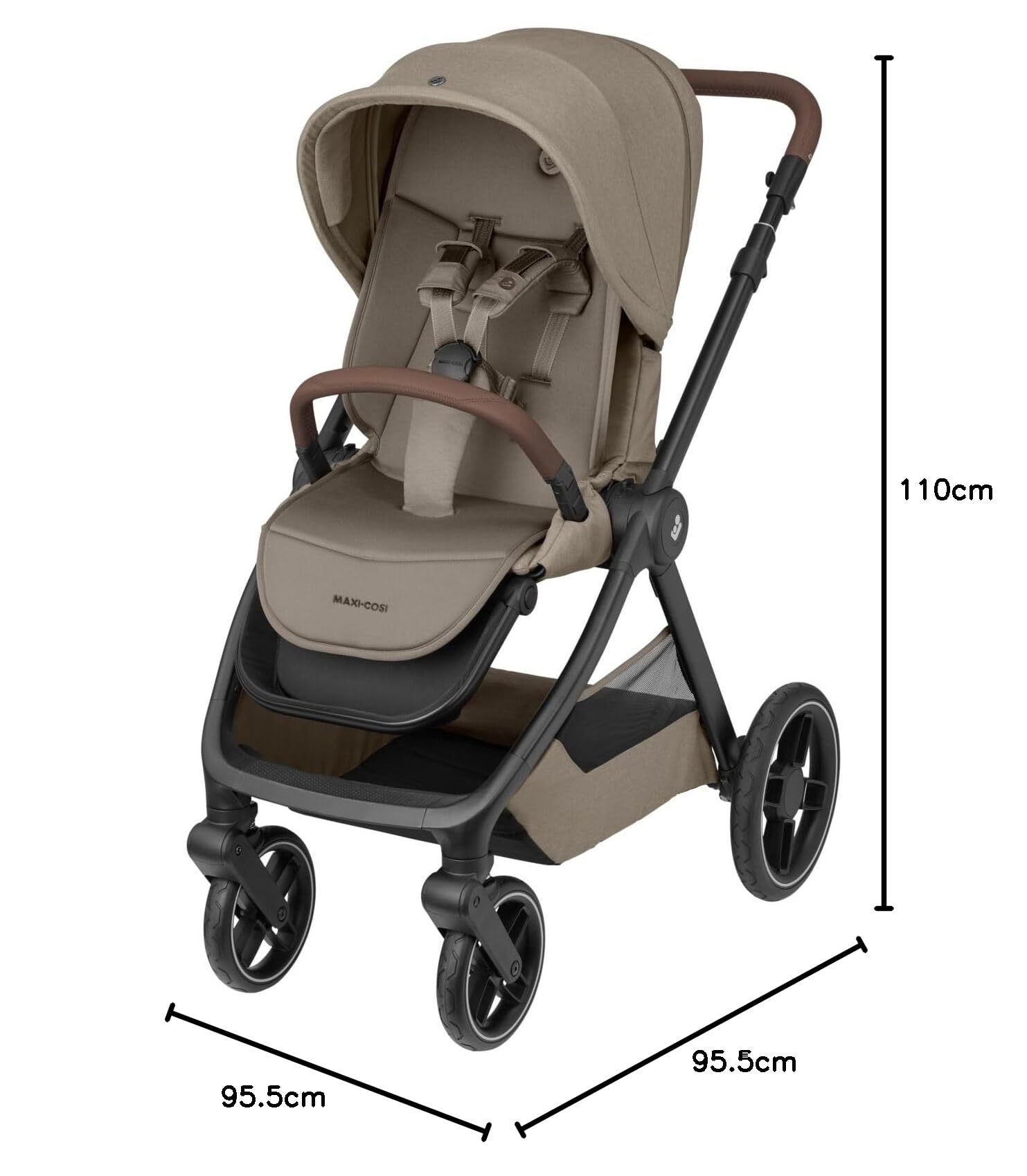 Maxi-Cosi Oxford, Poussette, 0-4 ans, 0-22 kg, Pliage compact, Suspension douce, Assise spacieuse, 3 positions d'inclinaison, Panier de rangement de 10 kg, Twillic Truffle