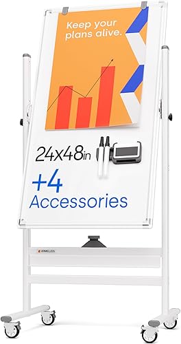 Pizarra blanca magnética grande, giratoria y portátil de borrado en seco, con soporte, de doble cara, estilo caballete, con ruedas, de pie, para