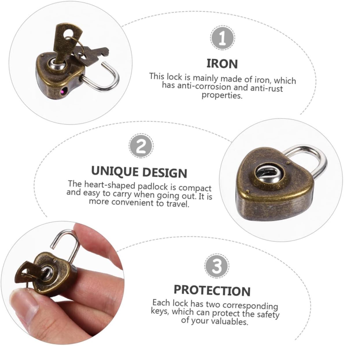 Gadpiparty 300pcs Retro Heart Lock Padlock Key Lock Key Heart Padlock for Luggage Diary
