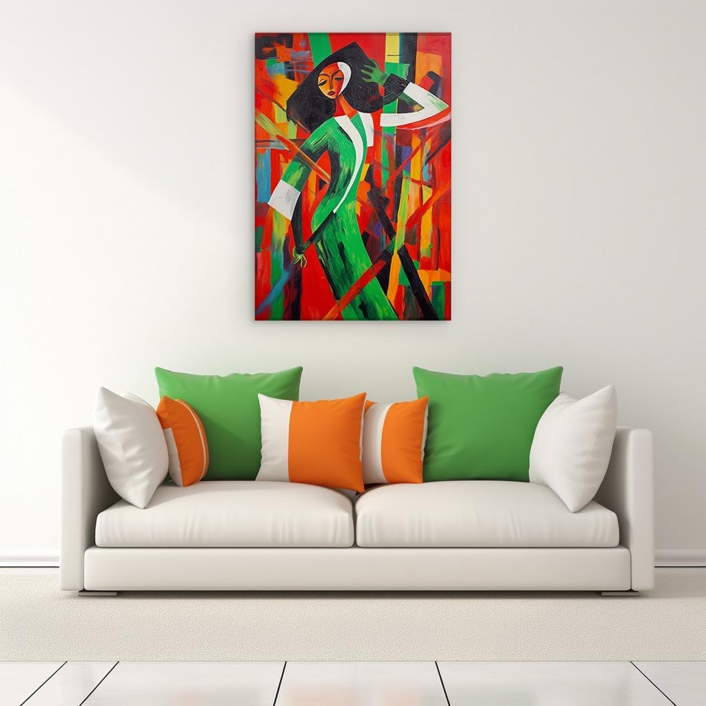Canvas for Living Room. A Vision in Green and Black - The Allure of Abstraction in a Woman's Portrait, 27 x 18 inch Canvas Wall Art - Ready to Hang