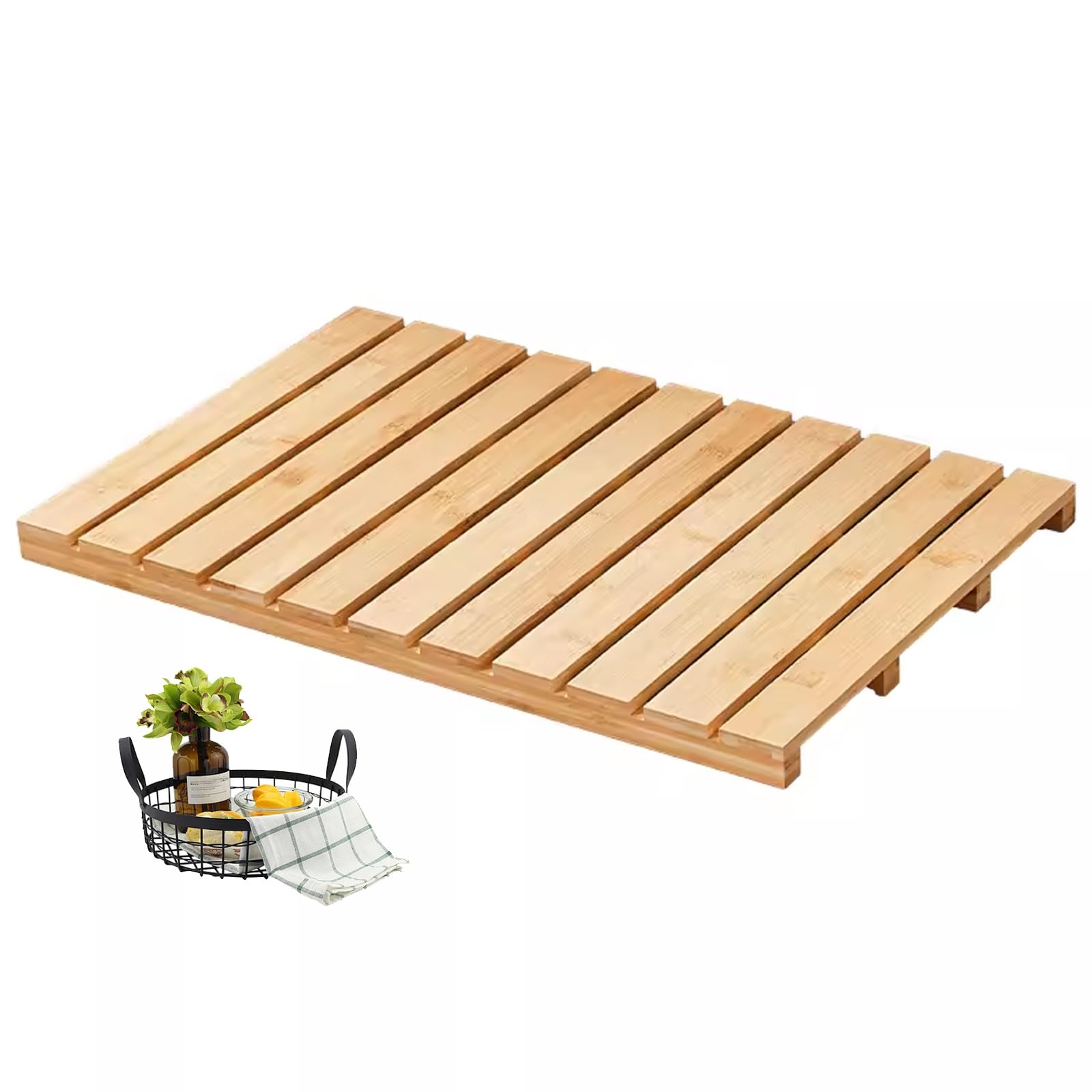 Pedana Doccia Legno,pedana Legno Doccia,Tappetini da docciapedana Doccia Esterna Giardino,per Sauna, Spa, Cucina, Ingresso, Ufficio,Tappetino Doccia in bambù(Natural,W70xL80cm/W28xL31in)