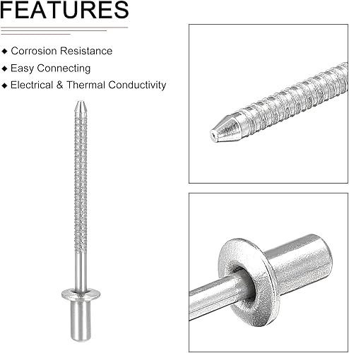 Miniatura 3 de DTGN Remaches ciegos de 0.126in x 0.276in (DxL)  Paquete de 25  Bueno para la unión de maquinaria  Remache de extremo cerrado de cúpula de acero
