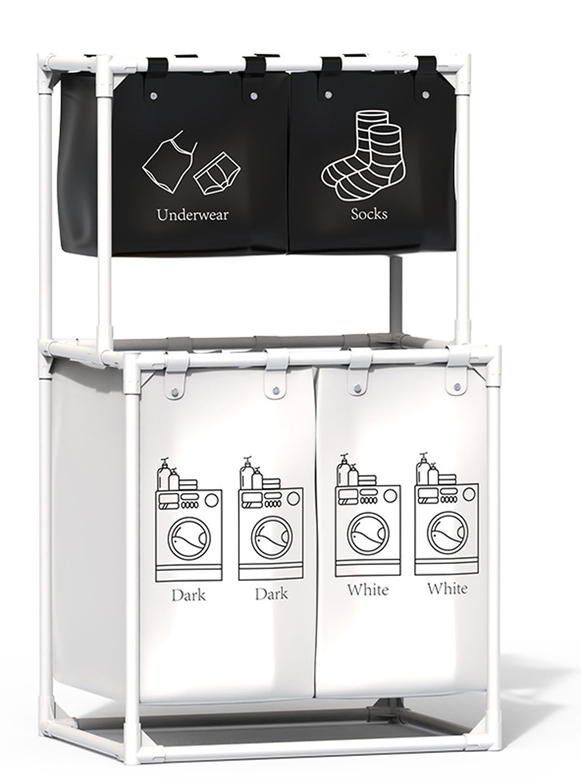 U-HOOME Laundry Hamper Sorter Cart, Large Capacity, 4 Separate Sections, Removable Laundry Bags, Neutral Color, Home/Laundry