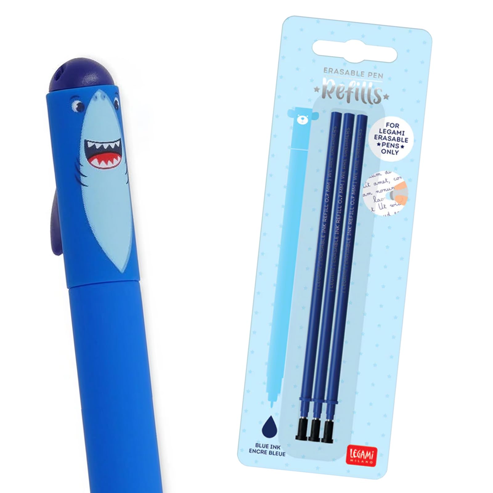 Shark Shark Erasable Gel Pen Blue Ink + Kit 3 Refills Refill Blue