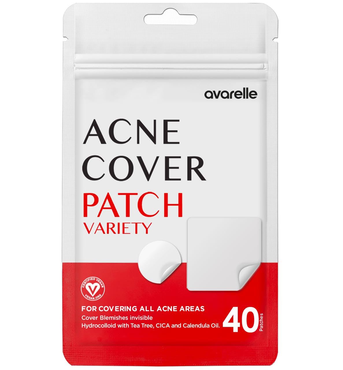 AVARELLE Patch per brufoli (40 pezzi) - Cerotti idrocolloidali assorbenti con olio di melaleuca, olio di calendula e cica, certificato vegano (Variety Pack)