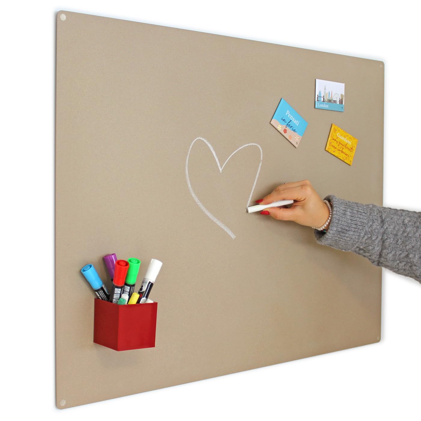 Kalamitica Beige - Large Magnetic Chalkboard For Wall - Steel Chalk Board, Writable With Chalk And Erasable, Magnet Board For Fridge Magnets - 74X57 Cm