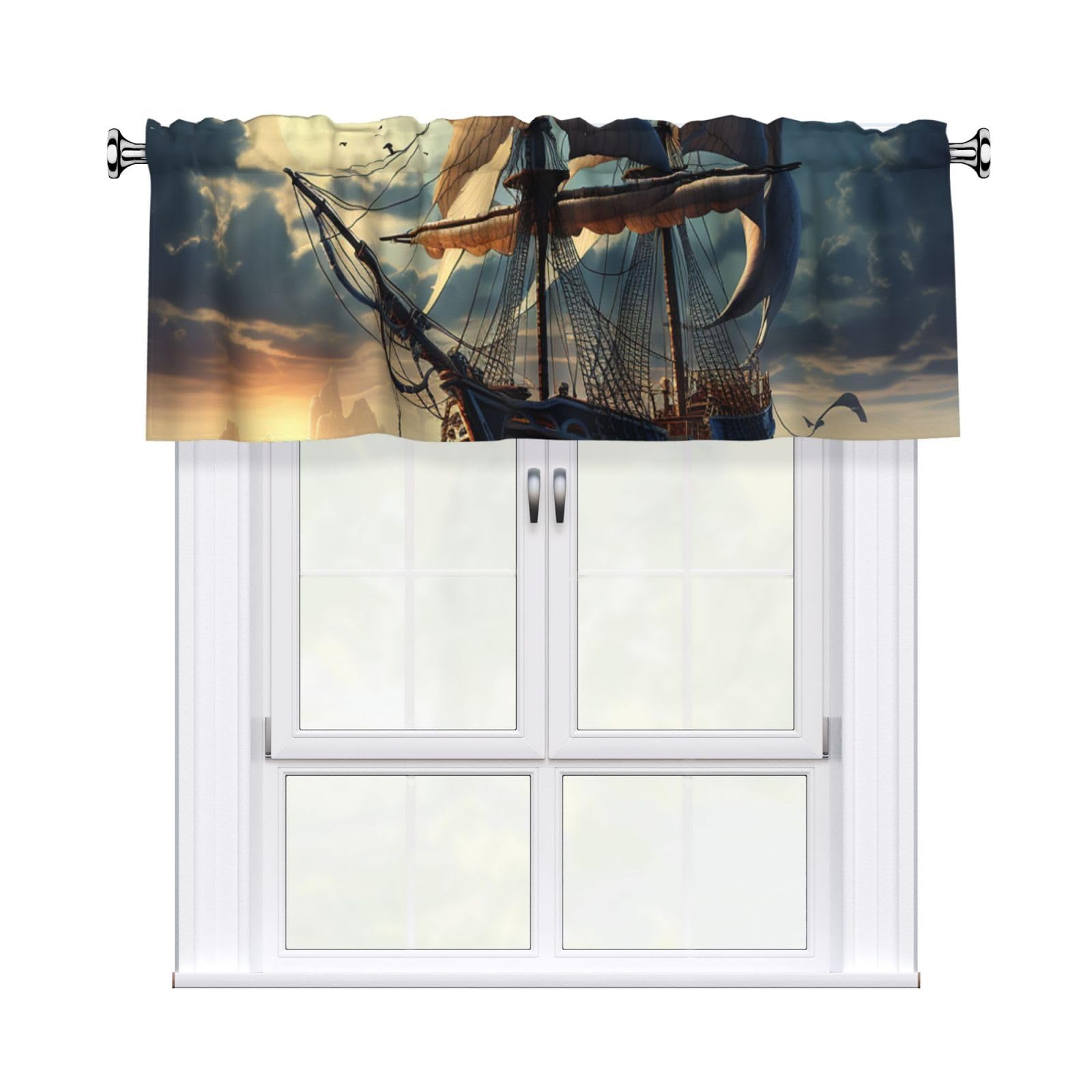 Anceky Nautical Sailboat Curtains Valances for Kitchen Windows 54x18 Inch Rod Pocket Window Valance Treatments Half Short Curtain for Bathroom Living Room Decor 1 Panel