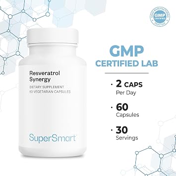 Supersmart - Resveratrol Synergy - Standardized Extract - Antioxidant Supplement | Non-GMO & Gluten Free - 60 Vegetarian Capsules
