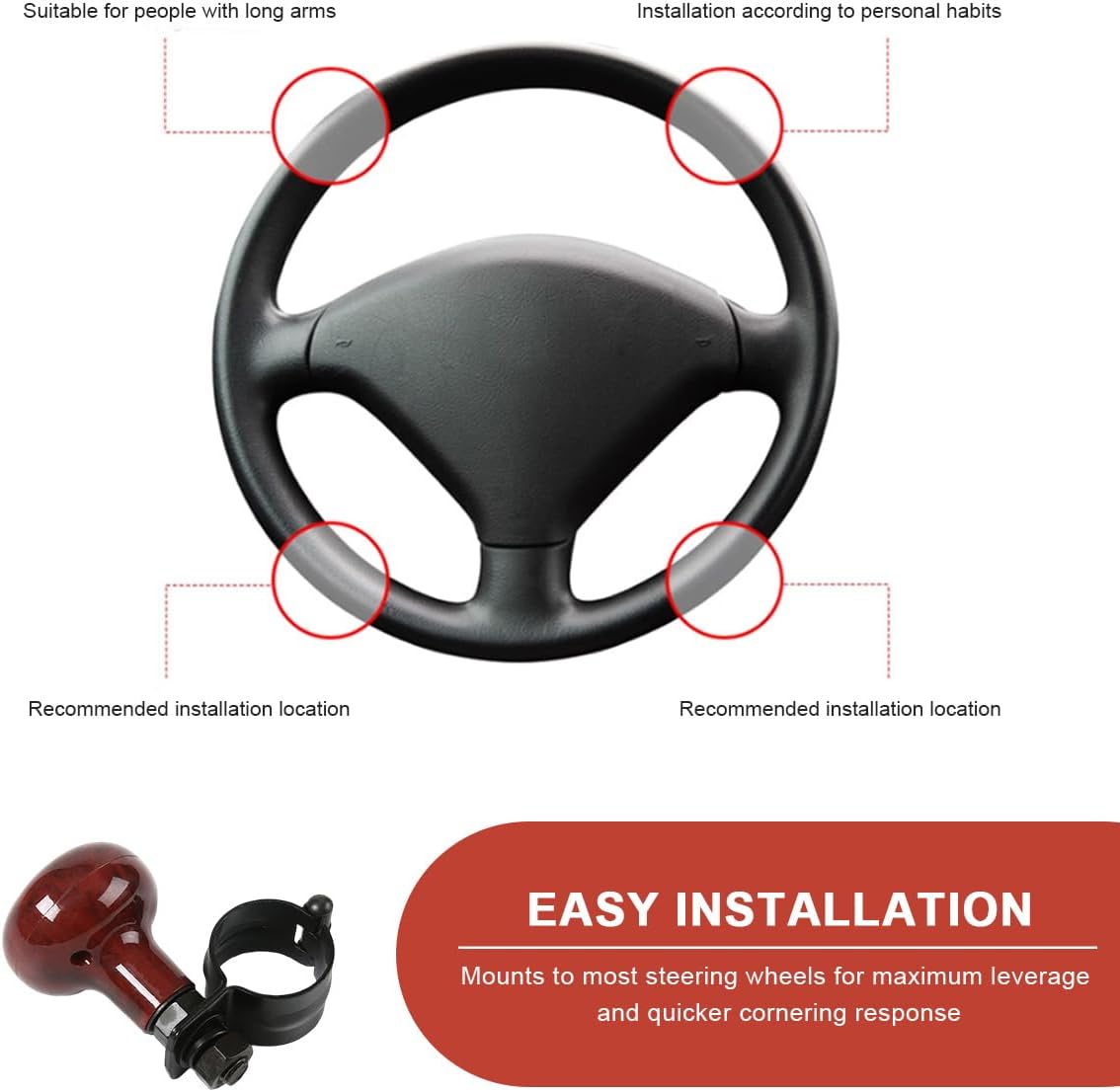 Woodgrain Steering Wheel Spinner Knob, Smooth Turning Assist Grip Ball Driving Power Handle Spinner, Universal Steering Wheel Knob for Car Semi Truck Tractor Boat (Wood)