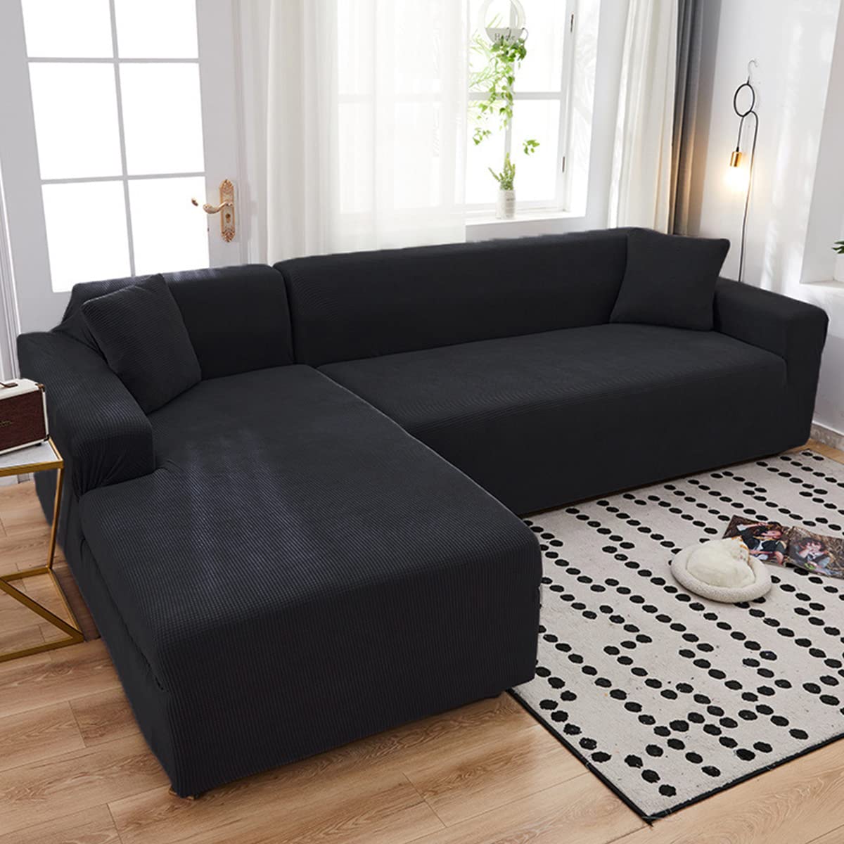 Youyoucool Black Sectional Couch Covers L Sofa Covers Super Stretch 1 Pcs Sofa Slipcovers For 2 Seaters Chaise Slipcover Pets,