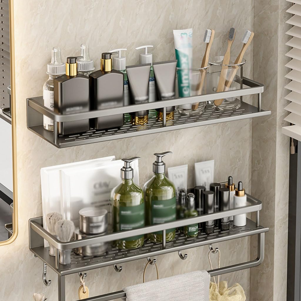 Estante de Ducha sin Taladro, Organizador de baño con Ganchos y toallero, Estante de Pared para Ducha con Drenaje para Ducha, Cocina y baño de Invitados,1etage,60cm