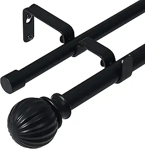 NICETOWN Curtain Rods 2-Pack 48-86 Inch, Matte Black Rods with Decorative Finials for Windows, Heavy Duty Window Drapery Poles for Indoor Outdoor Patio Bedroom