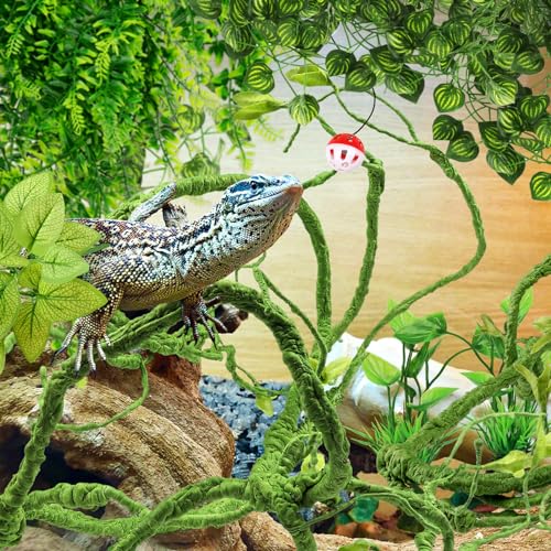QUOZUO Bearded Dragon Accessories - Terrarium Hanging Plant Vines, Reptile Plants, Toys Ball With Bells, Leopard Gecko Tank Accessories for Lizard Snake Geckos Chameleon - Thumbnail 6