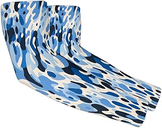 Camouflage UV Sun Protection Arm Sleeves, Blue Camo Gardening Sleeves with Thumb Hole Farm Cooling Arm Sleeves for Women Men