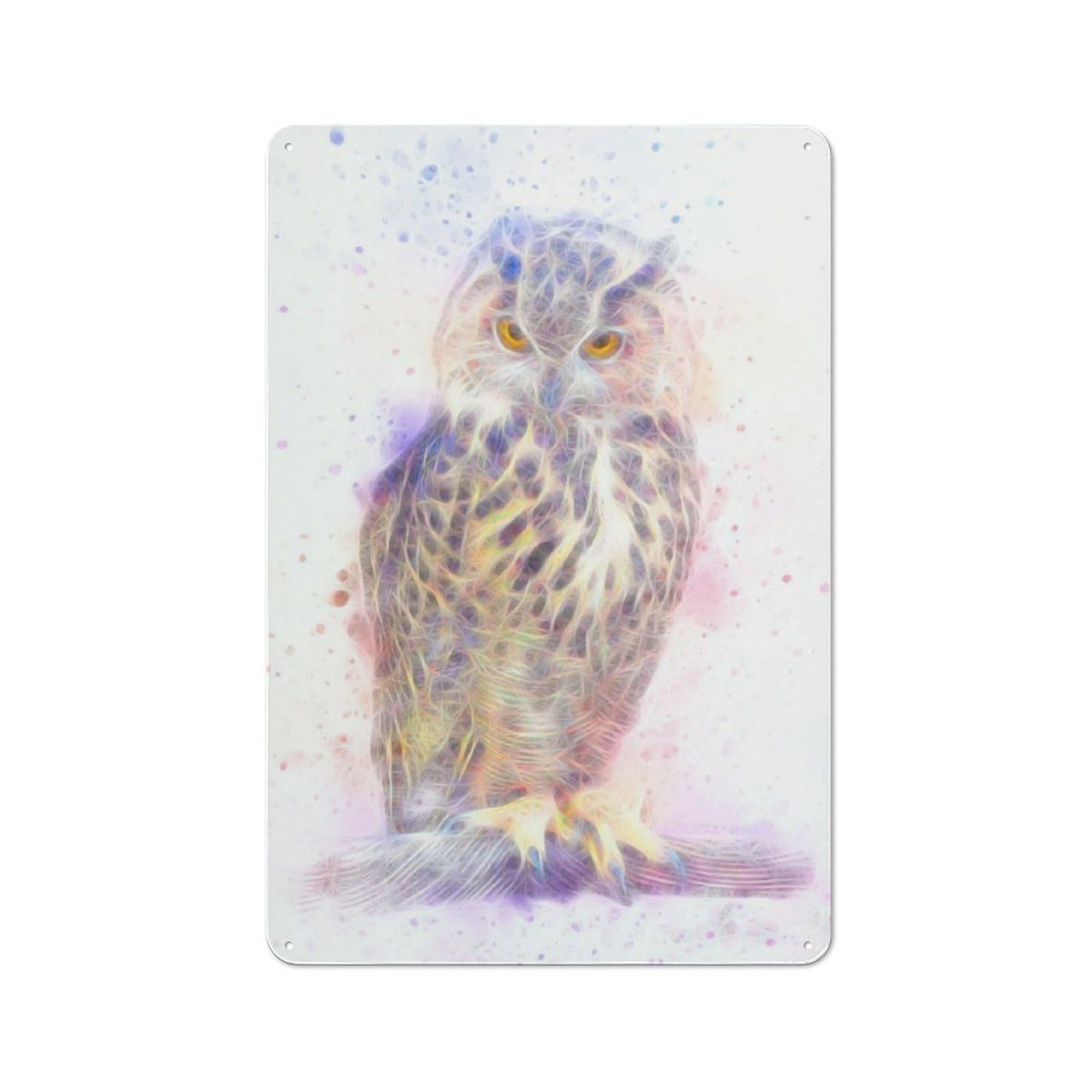 Junmoney Owl Fractal Colored Vintage Metal Wall Sign 30X20cm For Studio Or Craft Room, For Vintage Wall Decor Fans, For Metal Sign Collectors